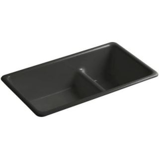 KOHLER Iron/Tones Smart Divide Top Mount/Undermount Cast Iron 33 in. Double Bowl Kitchen Sink in Caviar K 6625 FP