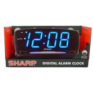 Sharp Blue Jumbo LED Alarm Clock, Black