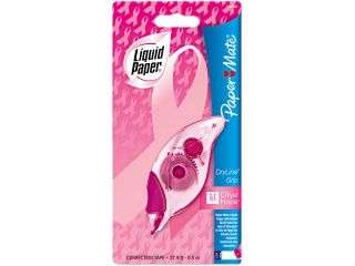 Paper Mate Liquid Paper 1742839 Pink Ribbon DryLine Grip Correction Tape, Non Refillable, 1/5" x 335"