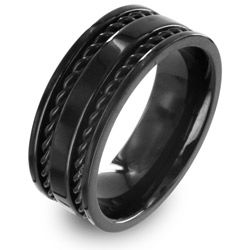 West Coast Jewelry Stainless Steel Black Double Cable Inlay Ring