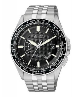 Citizen Mens Eco Drive World Time Titanium Bracelet Watch 45mm CB0030