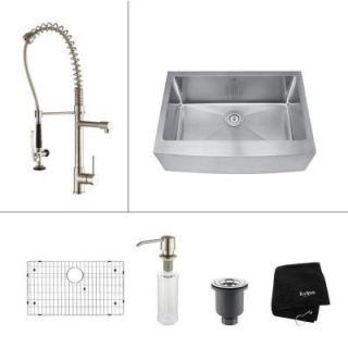KRAUS All in One Farmhouse Apron Front Stainless Steel 30 in. Single Bowl Kitchen Sink and Faucet Set KHF200 30 KPF1602 KSD30SS