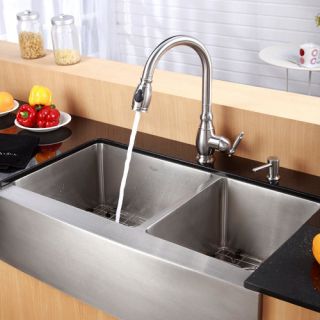35.9 L x 20.75 W Farmhouse Double Bowl Kitchen Sink with Faucet by