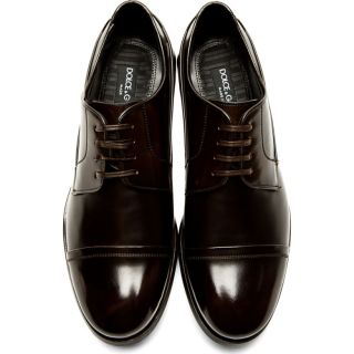 Dolce & Gabbana Brown Buffed Leather Lace Up Shoes