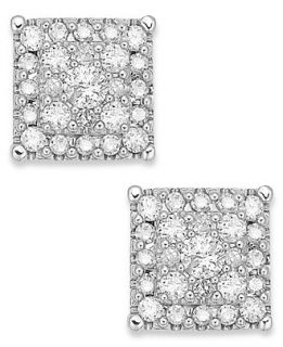 Diamond Square Cluster Stud Earrings in 14k White Gold (3/8 ct. t.w