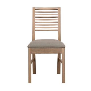 Pair of white washed oak Nord dining chairs with ivory fabric seats