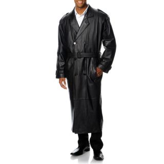 Excelled Mens Black Leather Trench Coat   15750942  