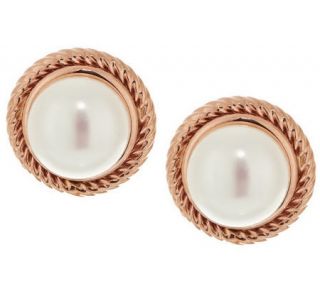 Honora 14K Gold Cultured Pearl 10.0mm Rope Texture Earrings —