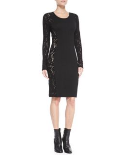 Tracy Reese Long Sleeve Lace Side Sheath Dress, Black
