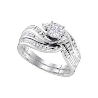 14K White Gold 0.53ctw Shiny Channel Set Diamond Center Twist Bridal Ring