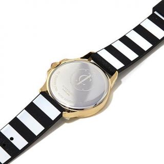 Juicy Couture Goldtone Bezel Glitter Crown Logo Dial Black Strap Watch   8086110