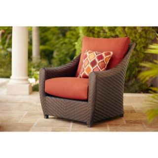 Brown Jordan Highland Patio Sofa with Cinnabar Cushions and Empire Chili Throw Pillows    STOCK DY10035 S