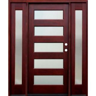Pacific Entries 66 in. x 80 in. 5 Lite Mistlite Stained Mahogany Wood Prehung Front Door w/ 6 in. Wall Series, 12 in. Sidelites M55MSML612
