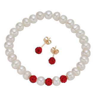 Silver Freshwater Cultured Pearl Necklace/ Bracelet Set (5 6 mm