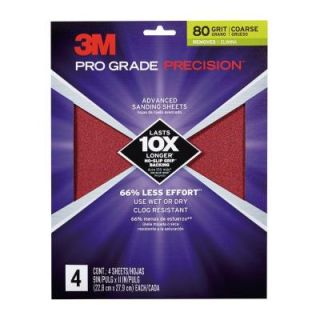 3M Pro Grade Precision 9 in. x 11 in. 80 Grit Coarse Advanced Sanding Sheets (4 Pack) (Case of 20) 26080PGP 4