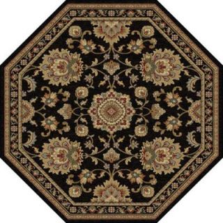 Tayse Rugs Sensation Black 5 ft. 3 in. x 5 ft. 3 in. Octagon Traditional Area Rug 4853  Black  6' Octagon