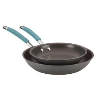 Rachael Ray Cucina Hard Anodized Nonstick Skillet Set Twin Pack in Gray with Agave Blue Handles 87643