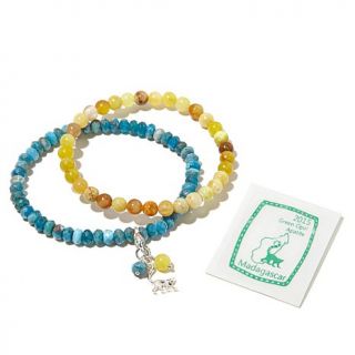Jay King Green Opal and Apatite 2 piece Stretch Bracelet Set with Charm   7874096