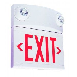 Dual Lite LTURW3 LED Exit Sign & Emergency Light Combo, 10W Red Letters Remote Single/Double Face   White