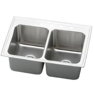Elkay Lustertone Top Mount Stainless Steel 33x22x12.125 3 Hole Double Bowl Kitchen Sink DISCONTINUED DLR3322123
