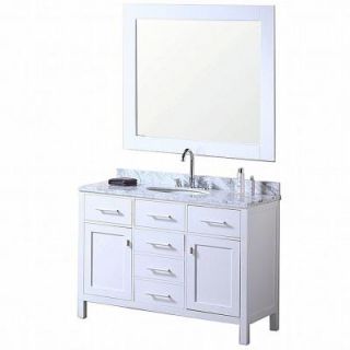 Design Element London 48 in. W x 22 in. D Vanity in Pearl White with Marble Vanity Top and Mirror in Carrera White DEC076C 2