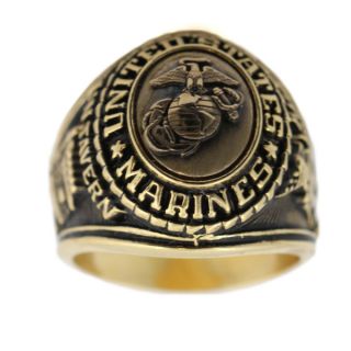 Antiqued Silvertone United States Marines Insignia Ring