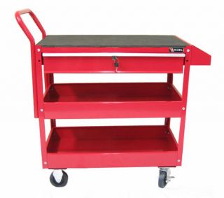 Excel TC301C   Red 2 Tray 1 Drawer Rolling Metal Tool Cart   With Small Side Tray   Garage Toolboxes