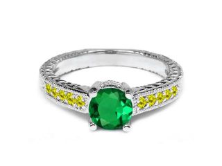 1.17 Ct Round Green Nano Emerald Canary Diamond 925 Sterling Silver Ring 