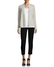 Eileen Fisher Long Sleeve Mesh Cardigan, Silk Jersey Long Slim Camisole & Washable Crepe Straight Leg Pants
