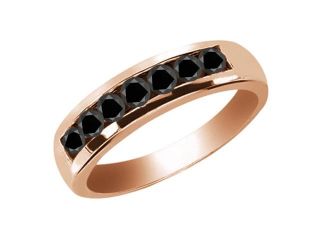 0.84 Ct Round Black AAA Diamond 18K Rose Gold Men's Wedding Band Ring 