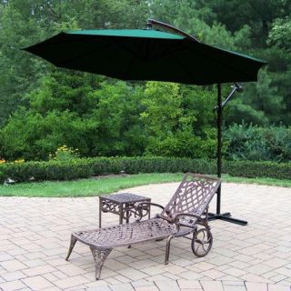 Oakland Living Mississippi Cast Aluminum Chaise Lounge with Side Table and Cantilever Umbrella