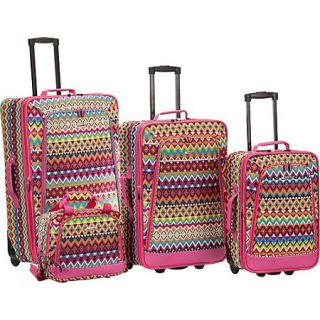 Rockland Luggage Escape 4 Piece Luggage Set, Pink Chevron