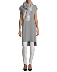 Eileen Fisher Short Sleeve Jersey Tunic/Dress, Textured Alpaca Blend Scarf & Washable Crepe Straight Leg Pants