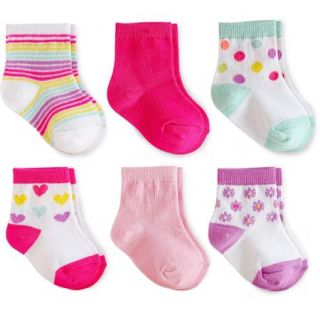 Garanimals Baby Toddler Girls' Striped Crew Socks Ages NB 5T, 6 Pack