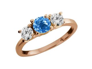 1.10 Ct Round Swiss Blue Topaz and Diamond Gold Plated Sterling Silver Ring 
