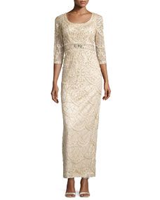 Sue Wong Lace Scoop Back Gown, Champagne