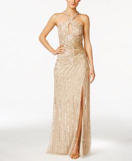 Adrianna Papell Sequined Halter Gown   Dresses   Women