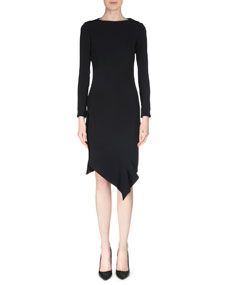 Roland Mouret Marsili Long Sleeve Asymmetric Hem Dress, Black