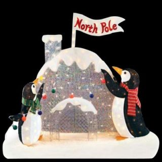 Home Accents Holiday 4 ft. H Pre Lit Tinsel and Acrylic Penguins with Igloo TY469 1311