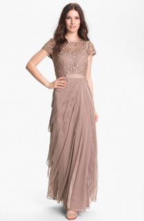 Adrianna Papell Layered Chiffon & Lace Gown