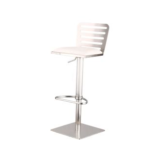 Delmar Adjustable Brushed Stainless Steel White Barstool  