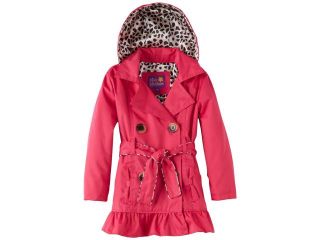Pink Platinum Little Girls' Double Leopard Trench Rain Jacket, Red size 4 