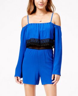 Material Girl Juniors Lace Trim Off Shoulder Popover Romper, Only at