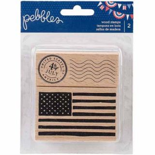 Americana Wood Mounted Stamps, 2pk, American Flag and 4th Of July Postage