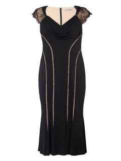 Chesca Plus Size Evening Dress with Lace Back Detail Black