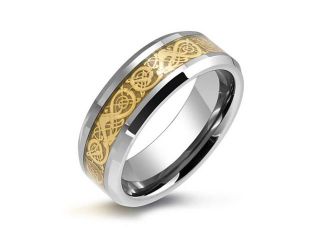 Bling Jewelry Tungsten Celtic Dragon Gold Plated Inlay Unisex Wedding Band 
