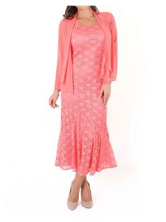 Chesca Plus Size Cathedral Detail Lace Dress Red