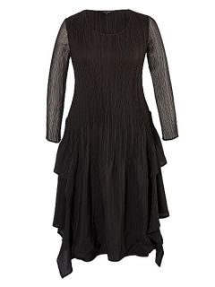 Chesca Plus Size Crush pleat layered dress Black