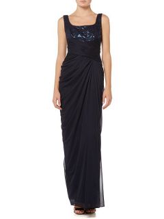 Adrianna Papell Floor length gown with sequin bodice and jacket Navy