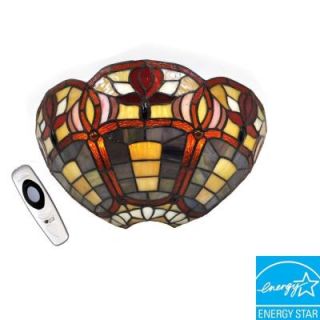 It's Exciting Lighting Wall Mount Stained Glass Floral Half Moon Battery Operated 3 LED Wall Sconce DISCONTINUED AMB3004